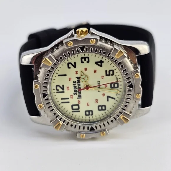 Sports Illustrated Men's Watch 38MM Yellow Dial NEW Black Plastic Bands Battery