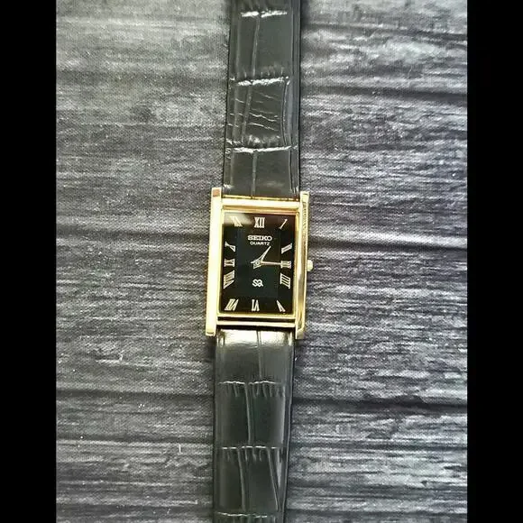 *GOLD Black Dial New Batt & Movt Men's‎ Tank Dress Watch