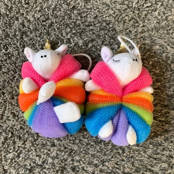 Unicorn rainbow shower bath poufs