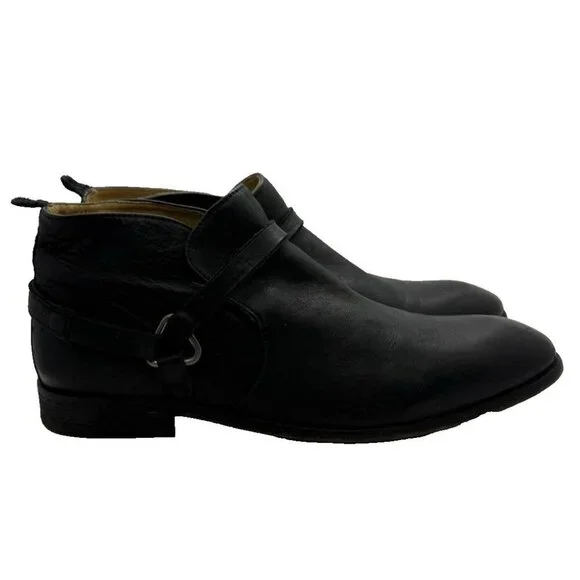 Hudson London Men’s Chelsea Ankle Boot EU 44/US 11 Black Leather Strappy Pull On
