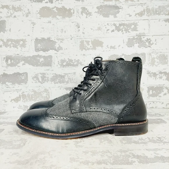NEW Thomas & Vine Men's Jarett Wingtip Ankle Boot Black/Gray F926
