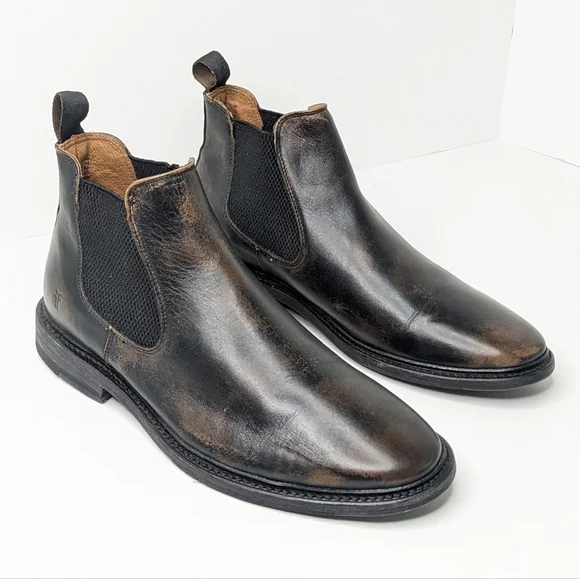 Frye Paul Chelsea Boots, Brown/Black Leather, Mens 8