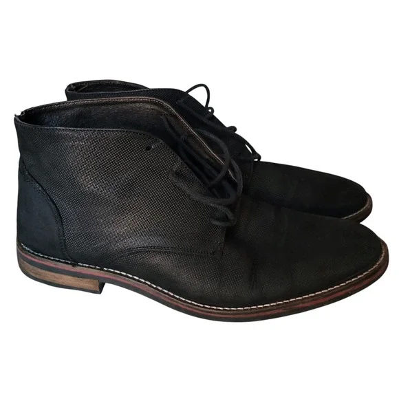 Balducci Mens Black Perforated Leather Chukka Boots Lace Up Lug Sole 28.5/10.5