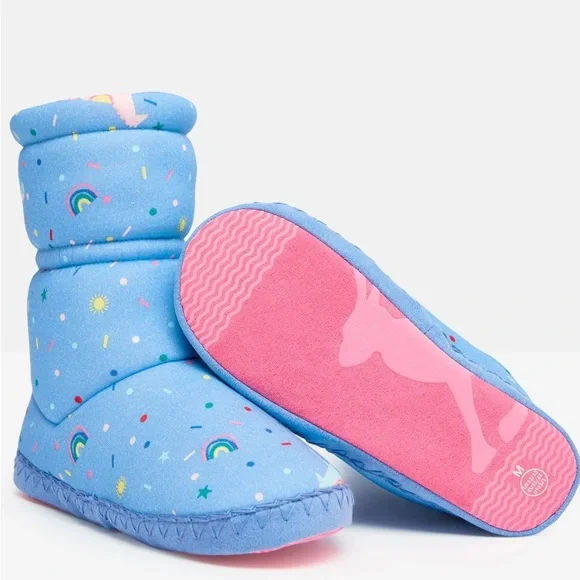 Joules Girls Padabout Boot Slippers Blue Horse Size XL 4-5