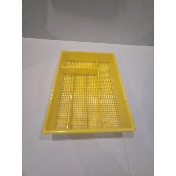 Vintage Mustard Yellow Plastic Celluloid Weave Silverware Drawer Organizer 14x11