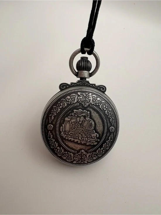New in Box Charles-Hubert Paris Antiqued Chrome Finish Steam Engine Pocket Watch