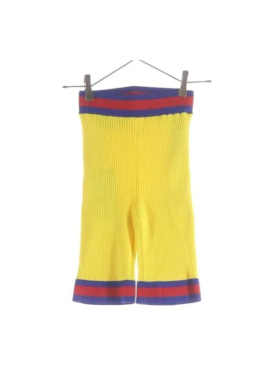 Gucci Stretch Viscose Short Knit Web Stripe Pants Yellow