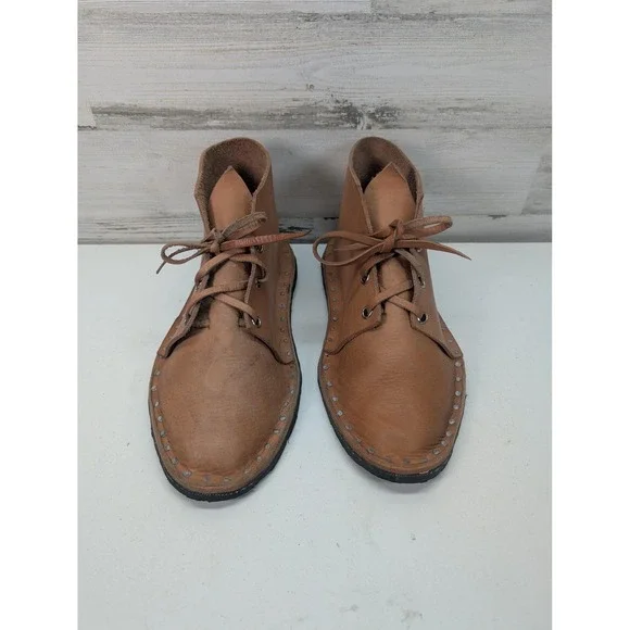 Handmade‎ Leather Chukka Boots Mens 9.5 Brown Vintage Motorcycle Sole