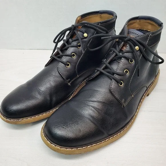 HAWKER RYE Chukka Boots Men Size 9 Leather Black Classic Ankle Boots Fast Ship