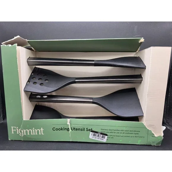 Figmint 3-Piece Cooking Utensil Set Stainless Steel Handles Nylon Silicone Heads