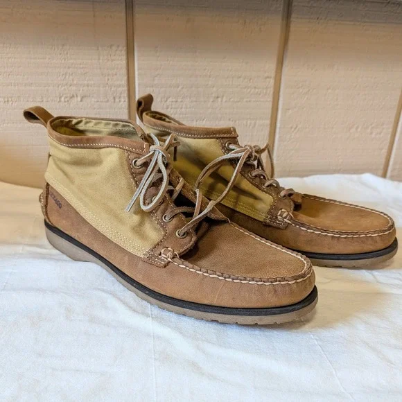 Sebago x Filson Mens Tin Cloth Leather Moc Toe Boots Osmore Brown Tan 12 M