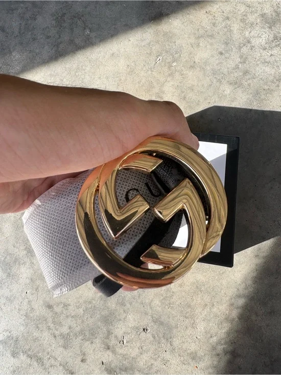 Gucci Men's Belt with Gold Interlocking G Buckle