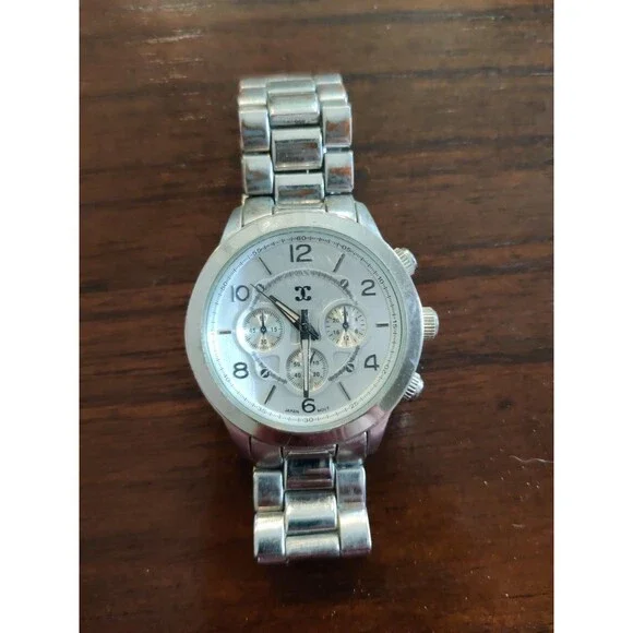 CC Quartz Impressive Faux Chrono Silver Tone Watch Untested