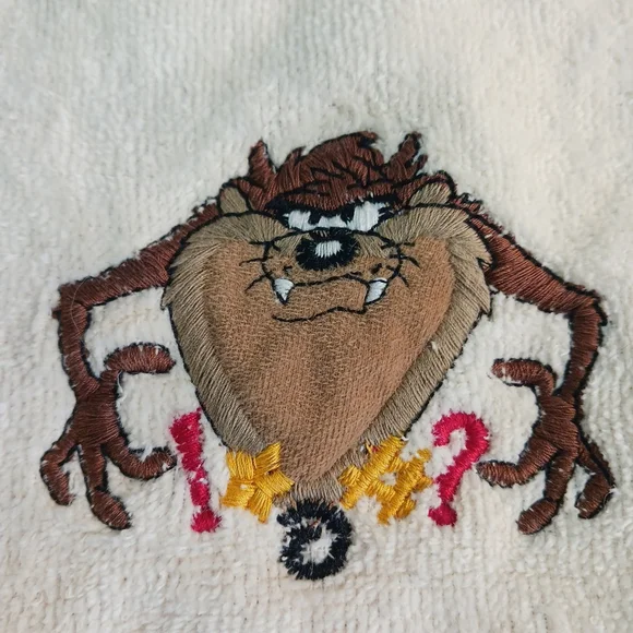 Looney Tunes Taz Embroidered Washcloth Cream Warner Bros 1993