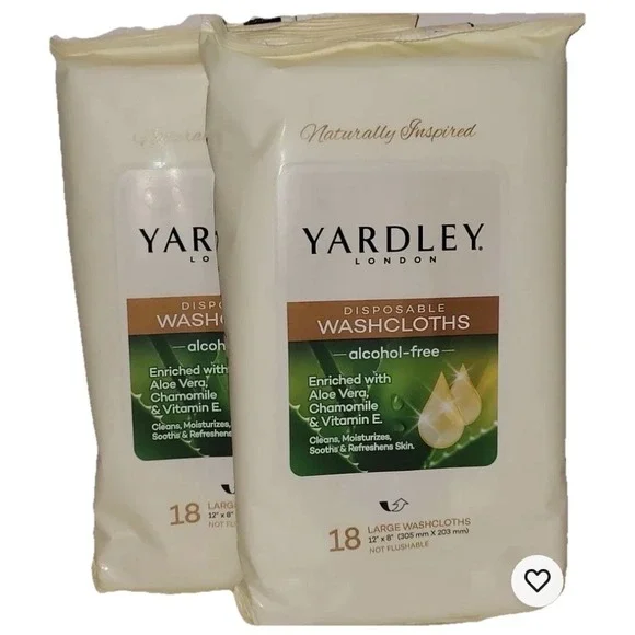 Lot 2 Disposable Washcloths 18/Pk by Yardley London 12 x 8