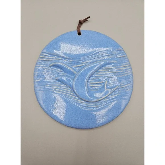 Vintage WESTON PRIORY Monks Art Pottery Wall Plaque Water Swirl Bird Handmade