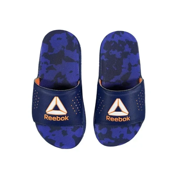 Reebok Pervade Comfort Slides Youth Boys Size 1‎ Blue Camouflage Orange
