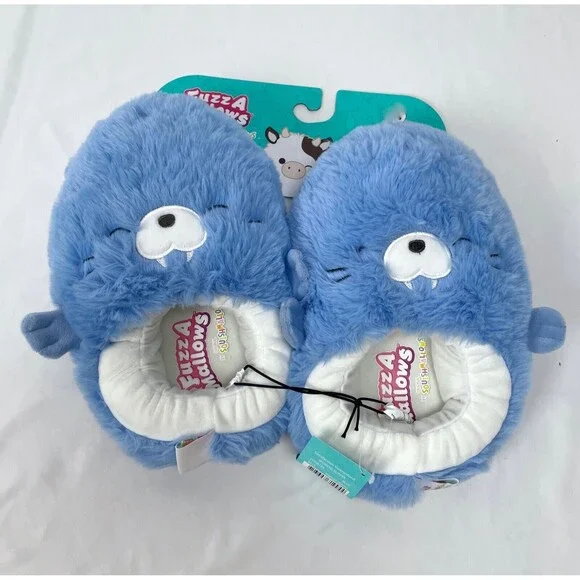 New Squishmallows Slippers Girl Harvey Walrus Blue‎ FuzzAmallows 11/12