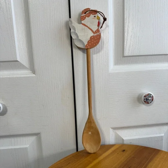 Wooden hand painted chicken spoon