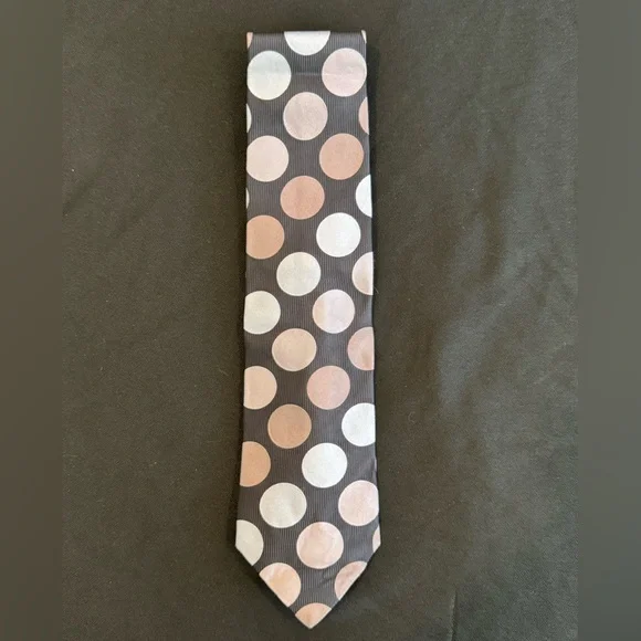 Gucci Navy Blue Silk Tie w/ Gray & Light Blue Polka Dots