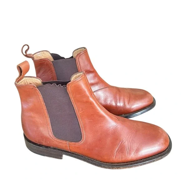 Bruno Magli Kent cognac brown premium Leather pull on Chelsea Boots tabs sz 9.5