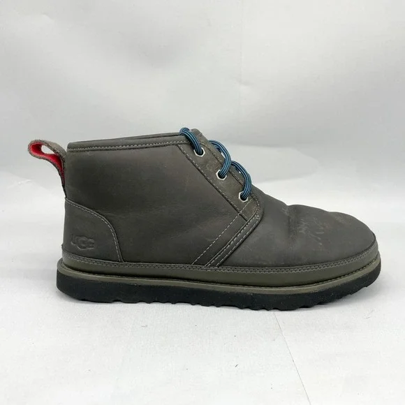 UGG Mens 8 Neumel Chukka Boots Waterproof Grey Leather Shearling Rugged Casual