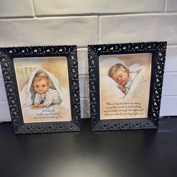 Vintage Black Scroll Plastic Frames‎ Set of 2 Wall Decor Nursery Baby No Glass