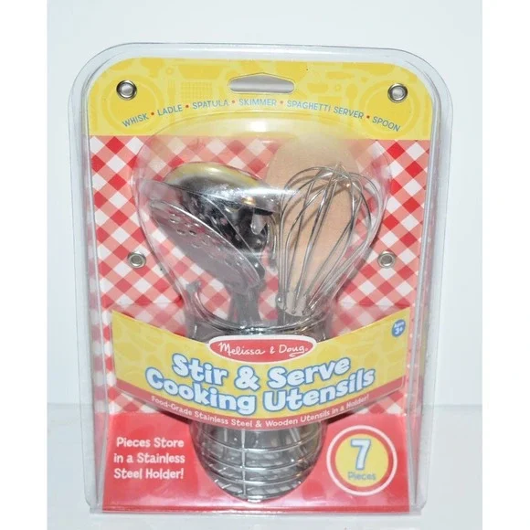 Melissa & Doug Stir & Serve Cooking Utensils 7 Pieces New Stainless Set