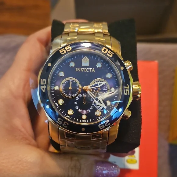 Invicta Gold and Blue Chronograph Bracelet Watch