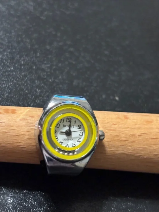 Bozhi Yellow Accent Women's Ring Watch - Silver Tone