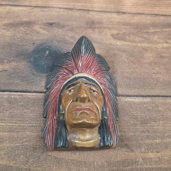 Hand Carved Wood Wall Plaque OS Brown Excellent Folk Art Chief