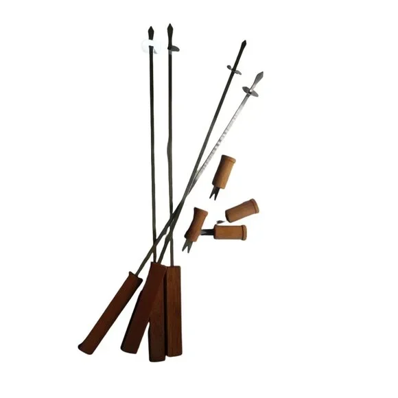 Barbecue Skewers Corn Picks Set BBQ Wood Stainless Steel Grilling Kabob Kebab