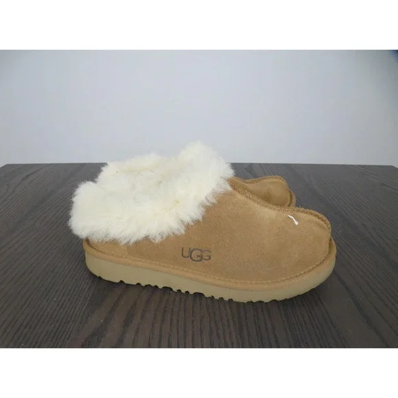 Ugg Disquette Slippers Youth Girls Size 1 Brown Suede Shearling Lined Slip On
