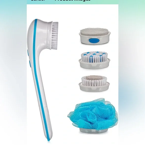 New Open Box Body Brush with 5 Attachments, White, 1 Count