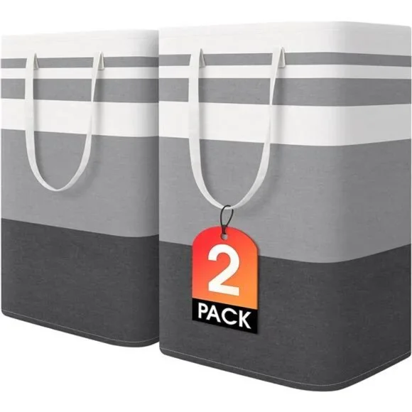 Large Laundry Baskets 2 Pack Waterproof Freestanding Collapsible Clothes Hamper