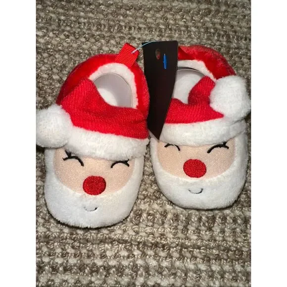 Baby Santa Claus Slippers 6-12 months Plush Christmas Holiday Cozy Soft Shoes