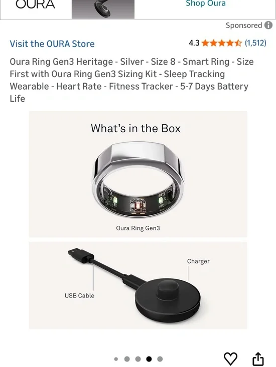 Oura Gen3 Heritage Ring - size 8