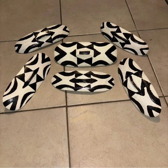 6 African Tutsi Tribe Inspired Painted Wood Shields Tribal Wall Art Geometric