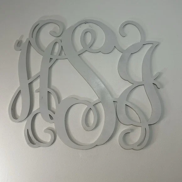Custom‎ Wood Monogram 'HSJ' Wall Art Painted Birch White Initials 24X27