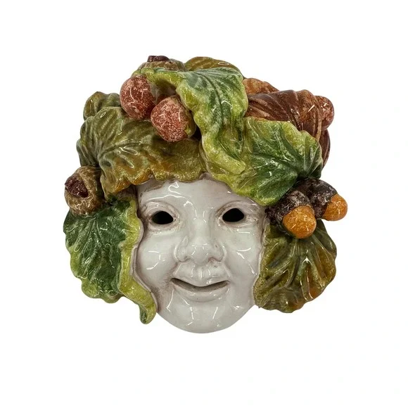 Majolica Bacchus Italy Italian Ceramic Pottery Face Mask Grapes Leaves
