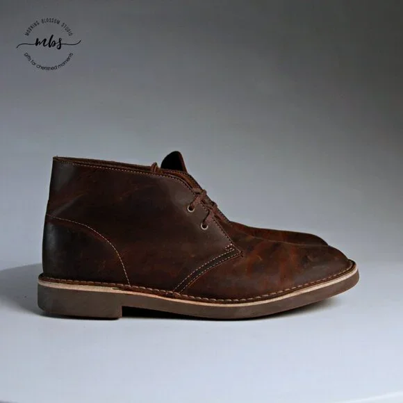 Clarks Bushacre 2 Chukka Lace Up Leather Boots Brown Beeswax Men 10‎