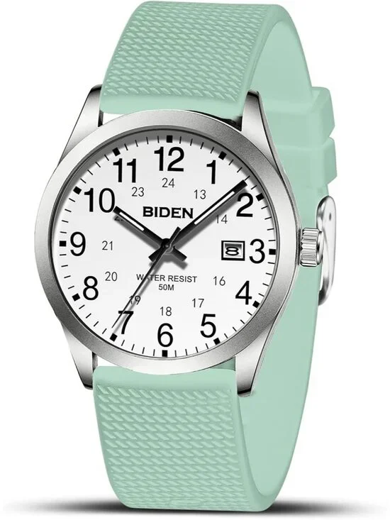 Men's Green White Analog Unisex Medical Professionals Waterproof Nurse Watch