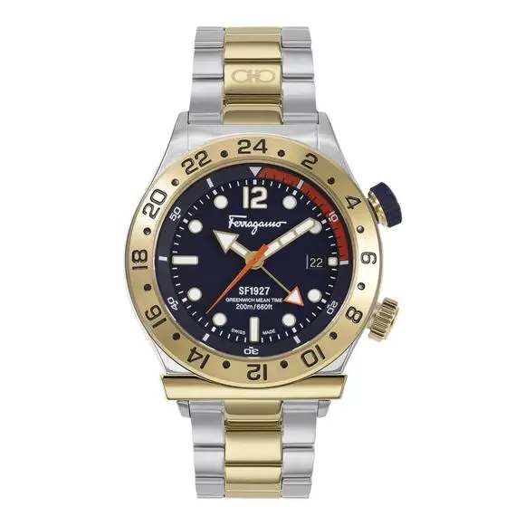 Salvatore Ferragamo 1927 Men’s Swiss‎ Made GMT Watch 44mm Two-Tone SFMZ00522