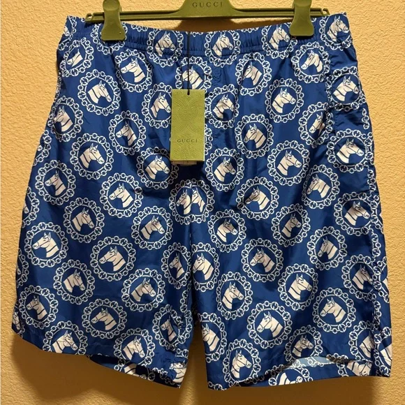 New Gucci GG Logo Equestrian Print Swim Shorts Size 54 / US XL / Waist 36 - 40