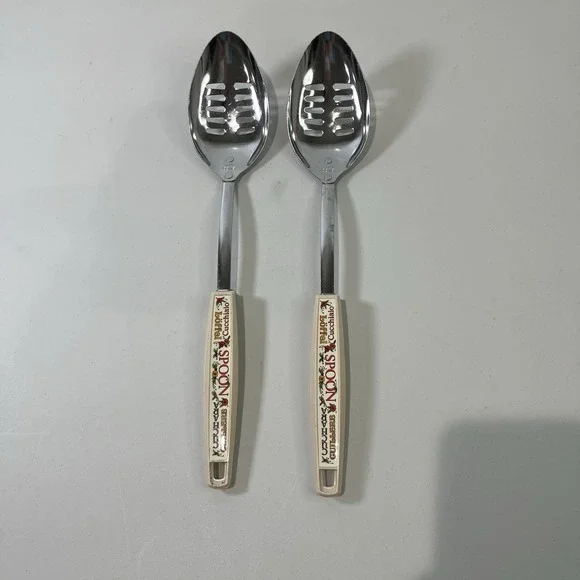 Vintage Ekco 1970's Stainless Steel Long Slotted Spoons Lot 2 Floral SPOON