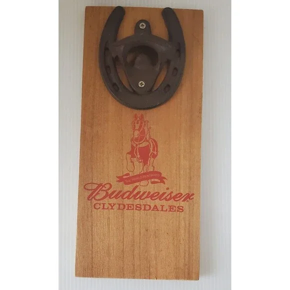 Budweiser Clydesdales Wall Sign With Horseshoe Beer Bottle Opener Anheuser-Busch