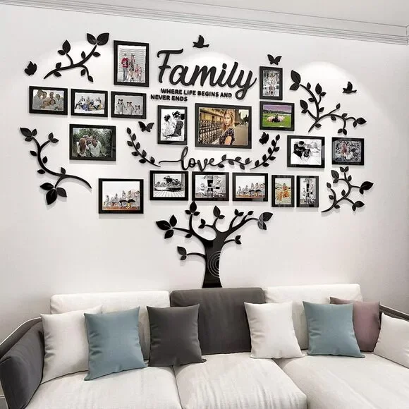 DIY 3D Family Tree Wall Decor Acrylic Photo Frames Collage Living Room Decor