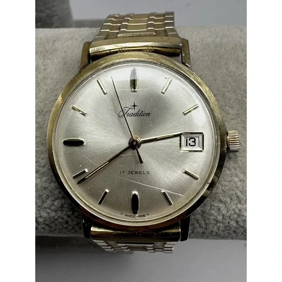 Tradition Swiss Made Mens Watch 17 Jewels 10K RGP‎ 33MM 6