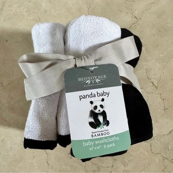 (Set of 6) BedVoyage Panda Baby Bamboo & Cotton Baby Washcloths / Facial Cloths