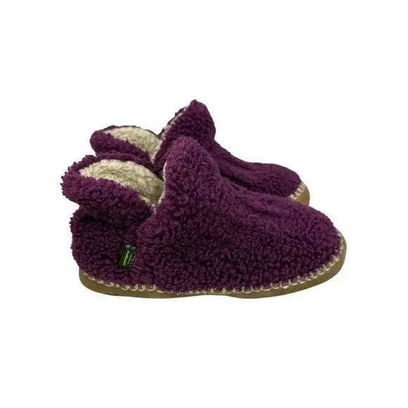 L.L.BEAN Kid’s Cozy Slipper Booties, Pile Fleece Plum Leather Sole Sz 12/13